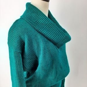 Trellis Vintage Cowl Neck Soft Metalic Teal Knit Sweater